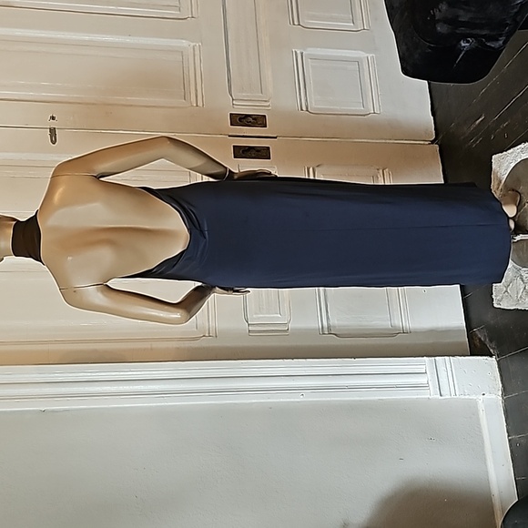 Norma Kamali Womens M 38 Halter Turtle Side Slit Gown Slip Dress Pewter Gray - Picture 8 of 13